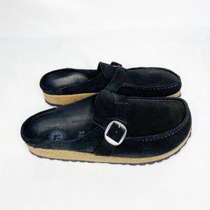 Birkenstock Buckley Black Suede Moc Toe Buckle Slip On Clog Mules EU 39 US 8